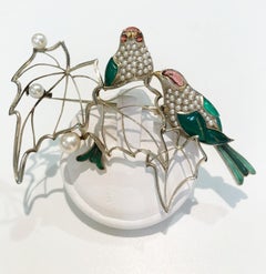 Vintage 18K Gold Brooch with Pearls and Garnets, Italy 1950s