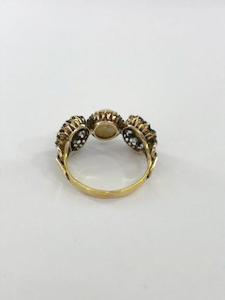 18 Karat Gold Pearl and Diamond Daisies Ring For Sale 1