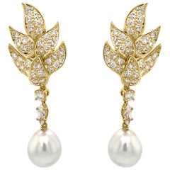 18 Karat Gold Pearl and Diamond Earring Drops, Shaw