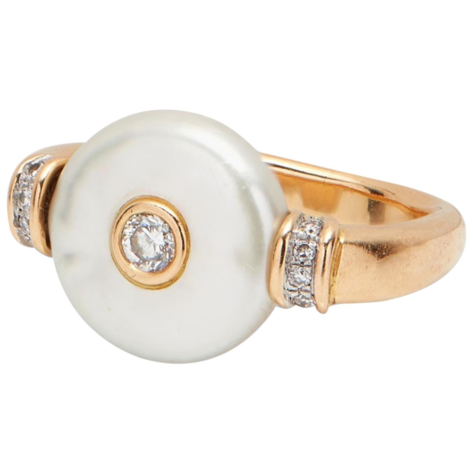 18 Karat Gold Pearl and Diamond Ring