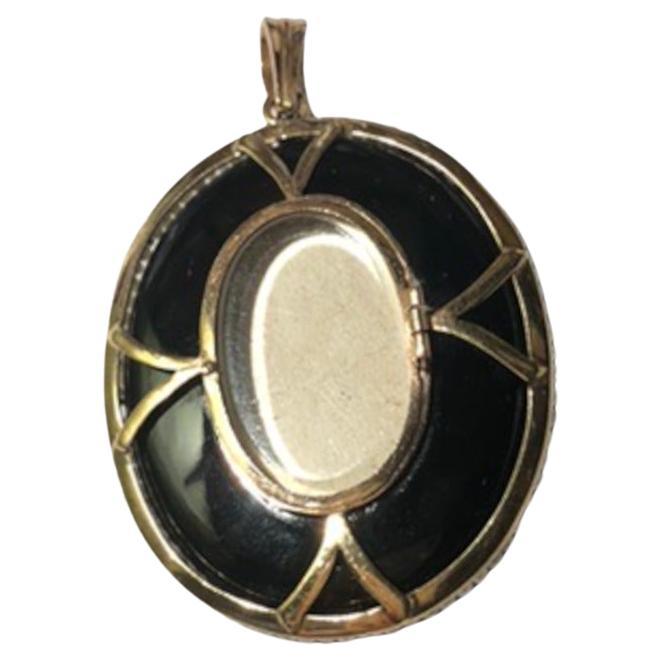 18 Karat Gold Pearl and Onyx Photo-holder Pendant  For Sale