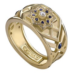 18 Karat Gold, Pearl, Sapphire and Diamond Mamluk Qalawun Ring