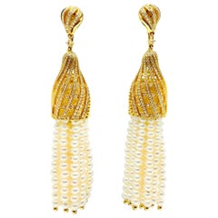 18 Karat Gold Pearls and Diamonds Earrings