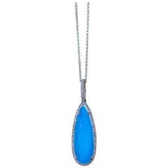 18 Karat Gold Pendant 0.23 Carat Diamond, 9.16 Carat Turquoise Topaz Doublet