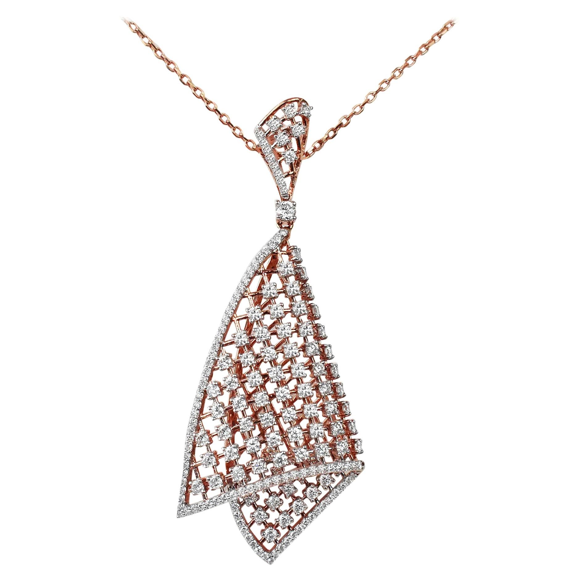18 Karat Gold Pendant Necklace Rose Gold Diamond Pave Fashion Pendant Necklace For Sale