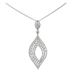 18 Karat Gold Pendant Necklace White Gold Diamond Pave Dangle Fashion Pendant