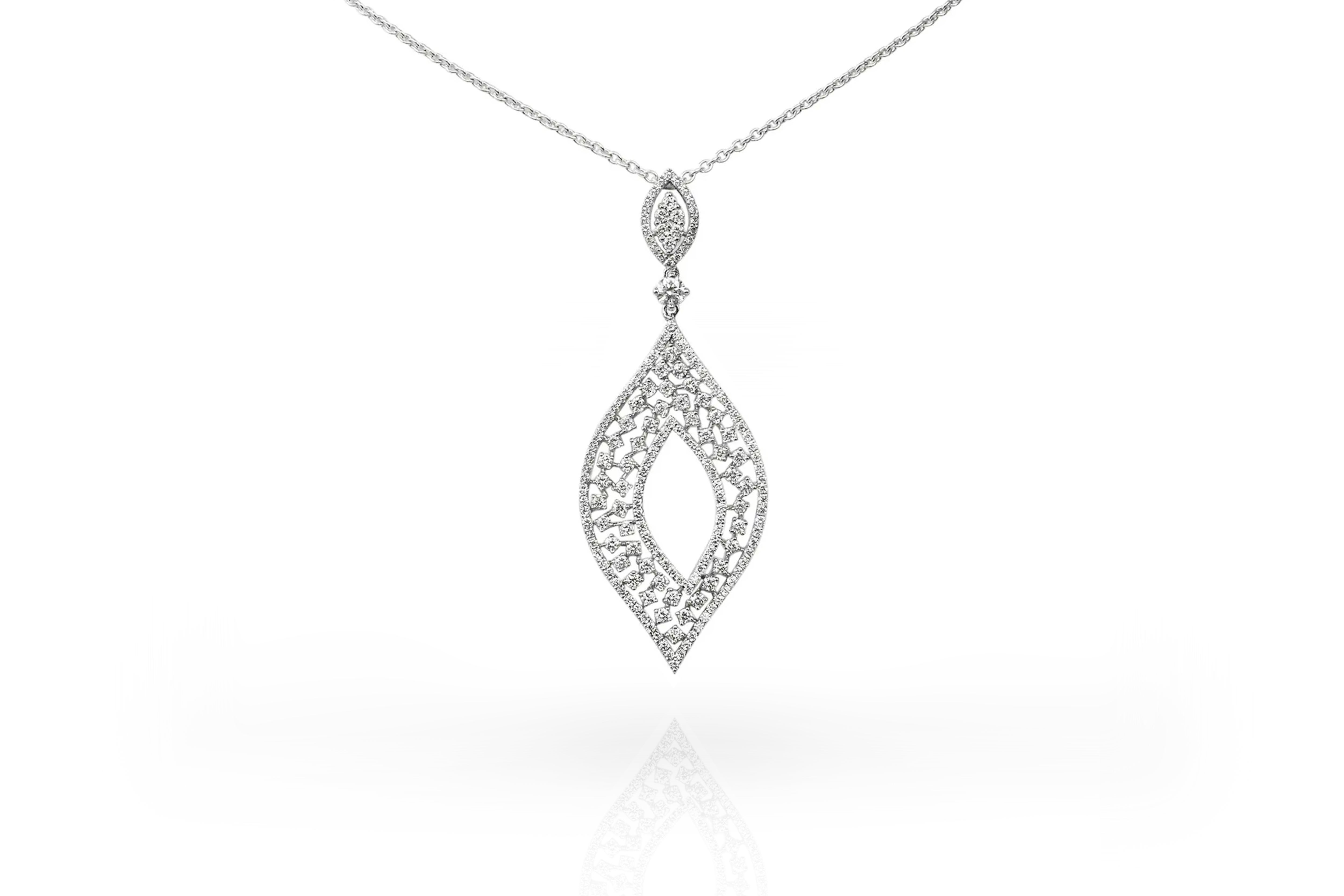 18 Karat Gold Pendant Necklace White Gold Diamond Pave Dangle Fashion Pendant For Sale