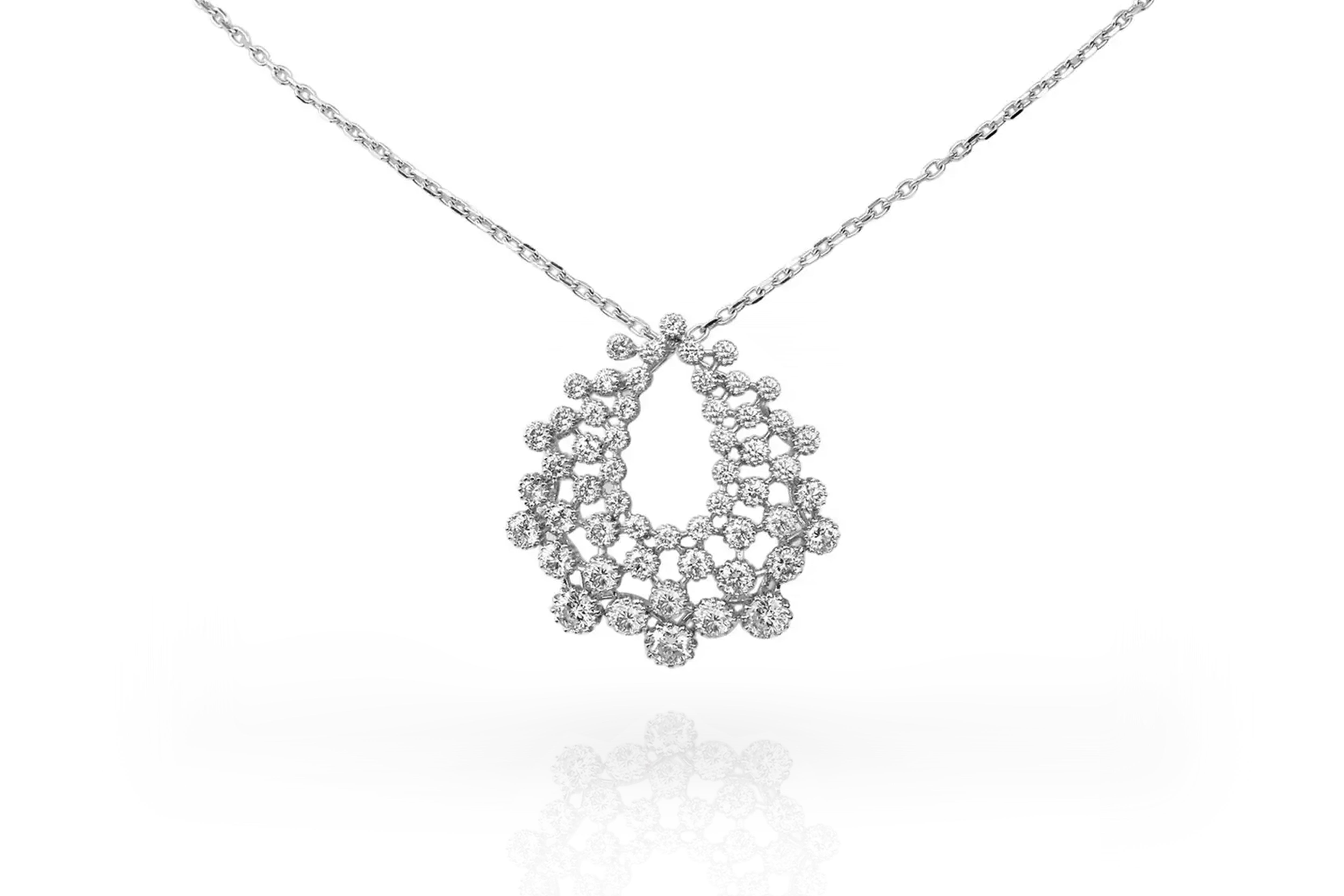 18 Karat Gold Pendant Necklace White Gold Diamond Pave Fashion Pendant Necklace For Sale