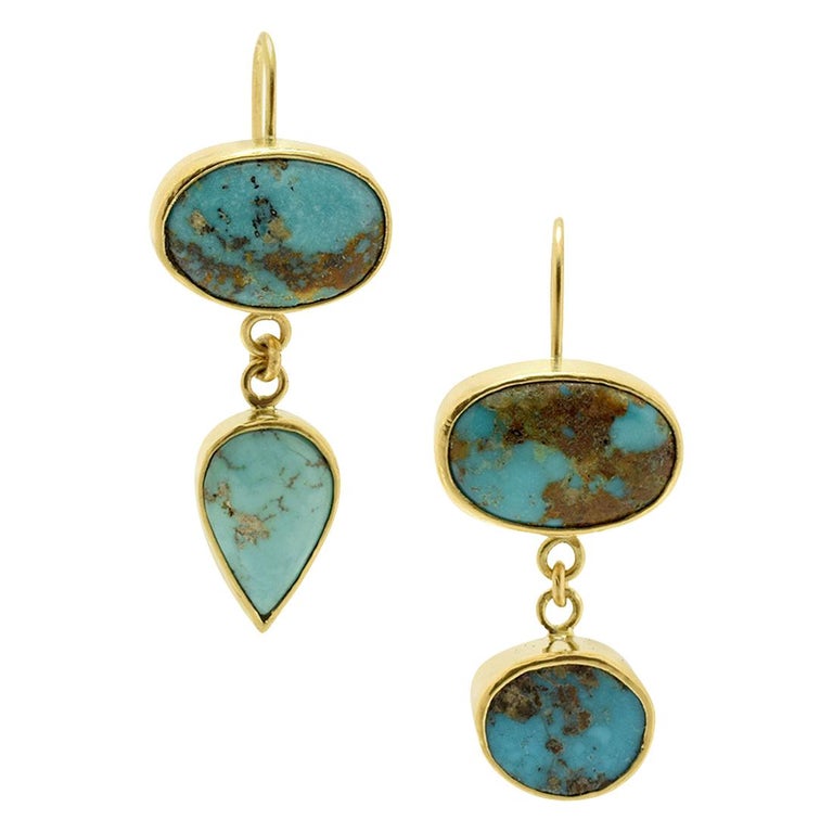 Persian Turquoise Gold Earrings at 1stDibs