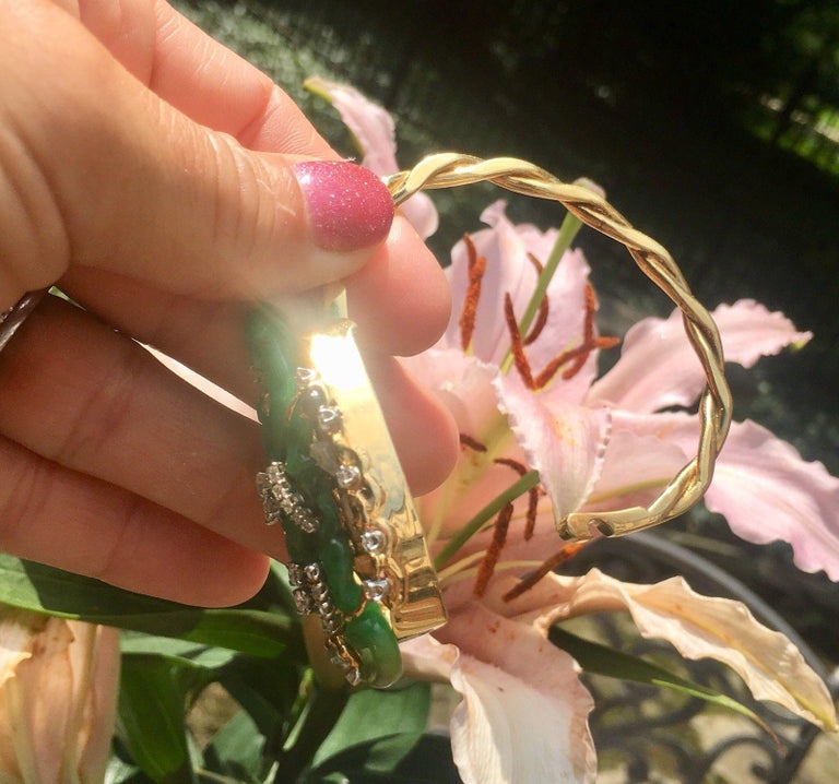 18 Karat Gold Peter Lindeman Jade Rough Cut VS Diamond Bangle Bracelet