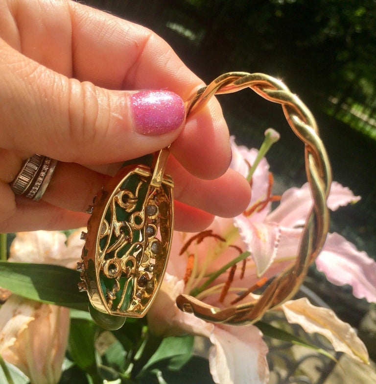 18 Karat Gold Peter Lindeman Jade Rough Cut VS Diamond Bangle Bracelet