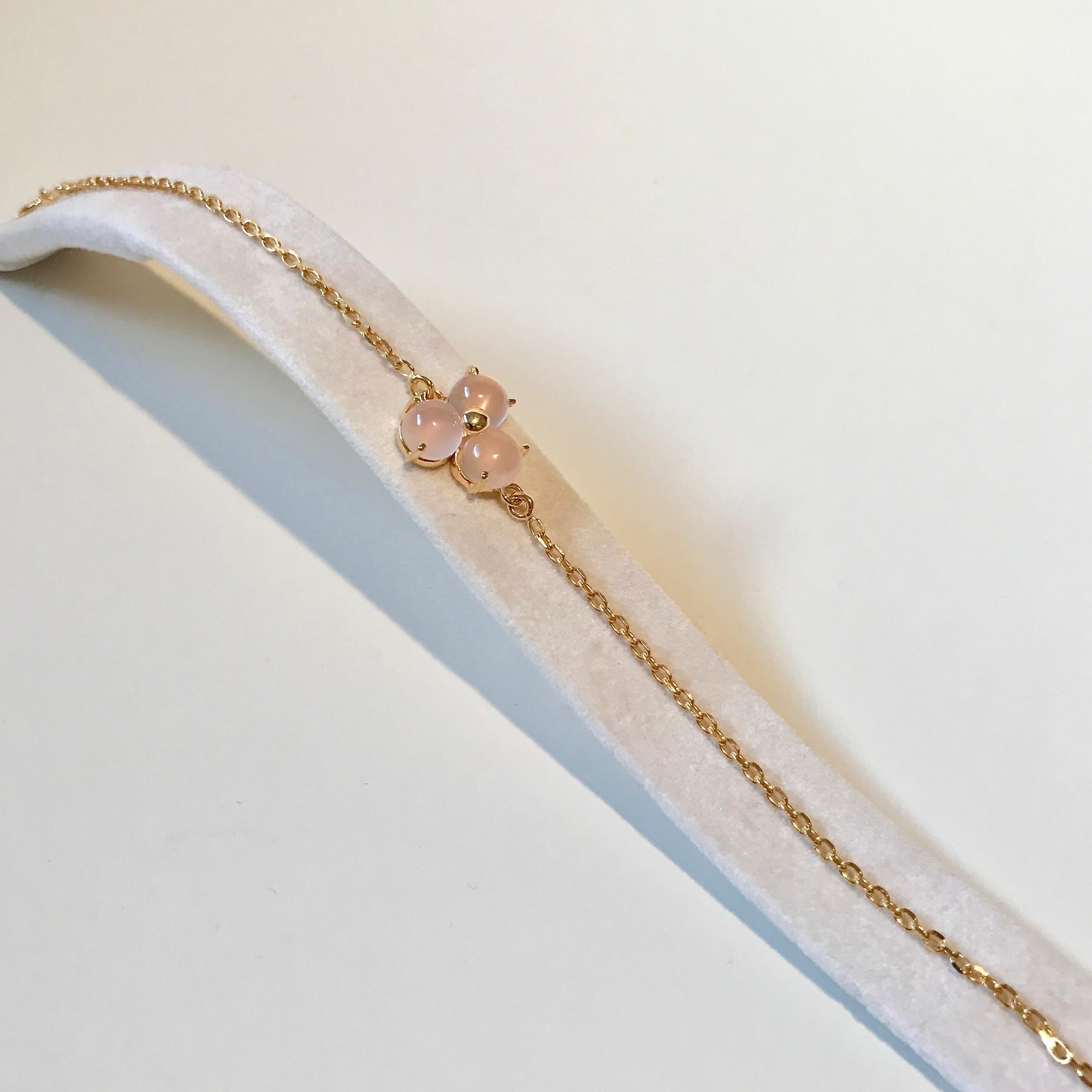 Women's 18 Karat Gold Pink Blossom Flower Charm Chain Bracelet