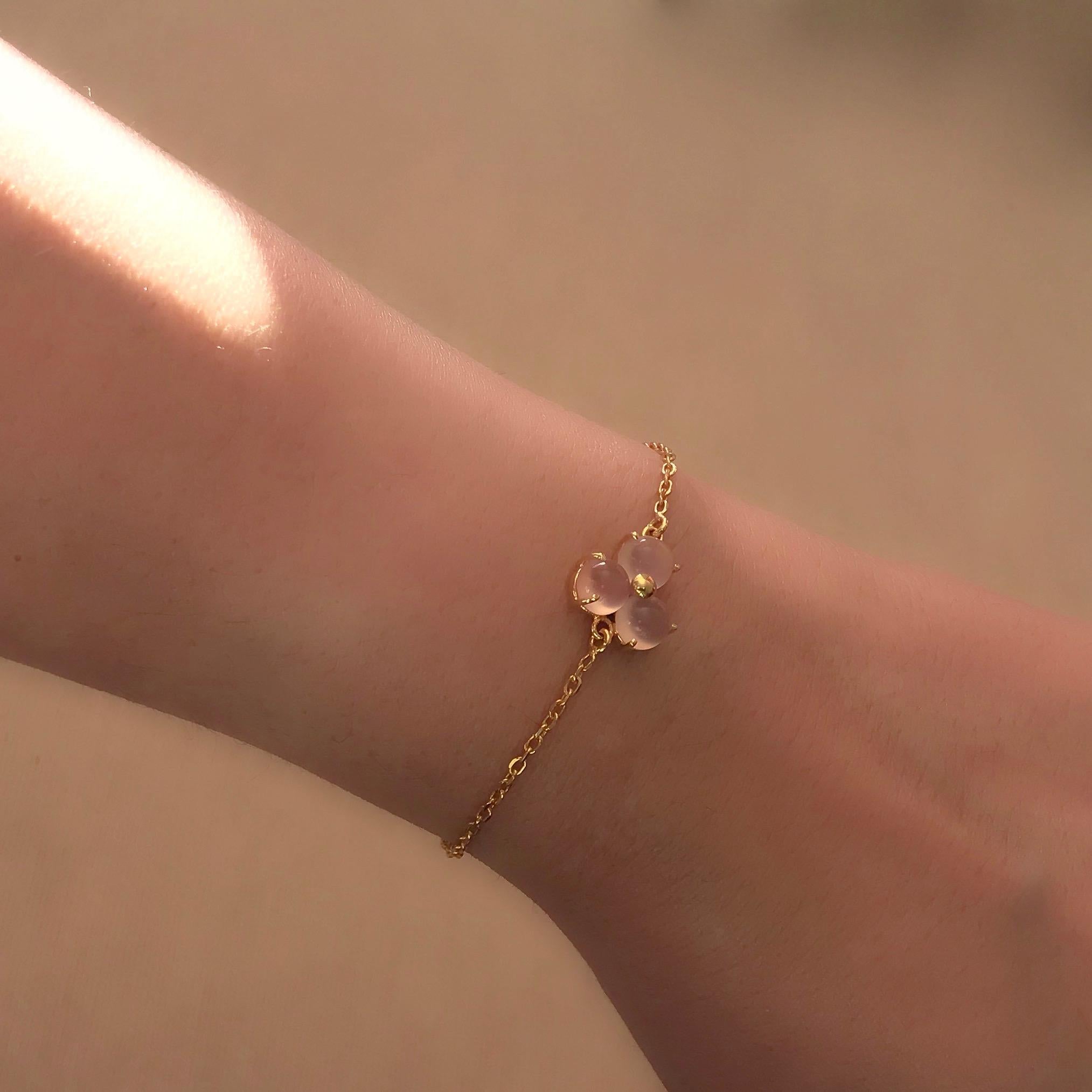 18 Karat Gold Pink Blossom Flower Charm Chain Bracelet 1