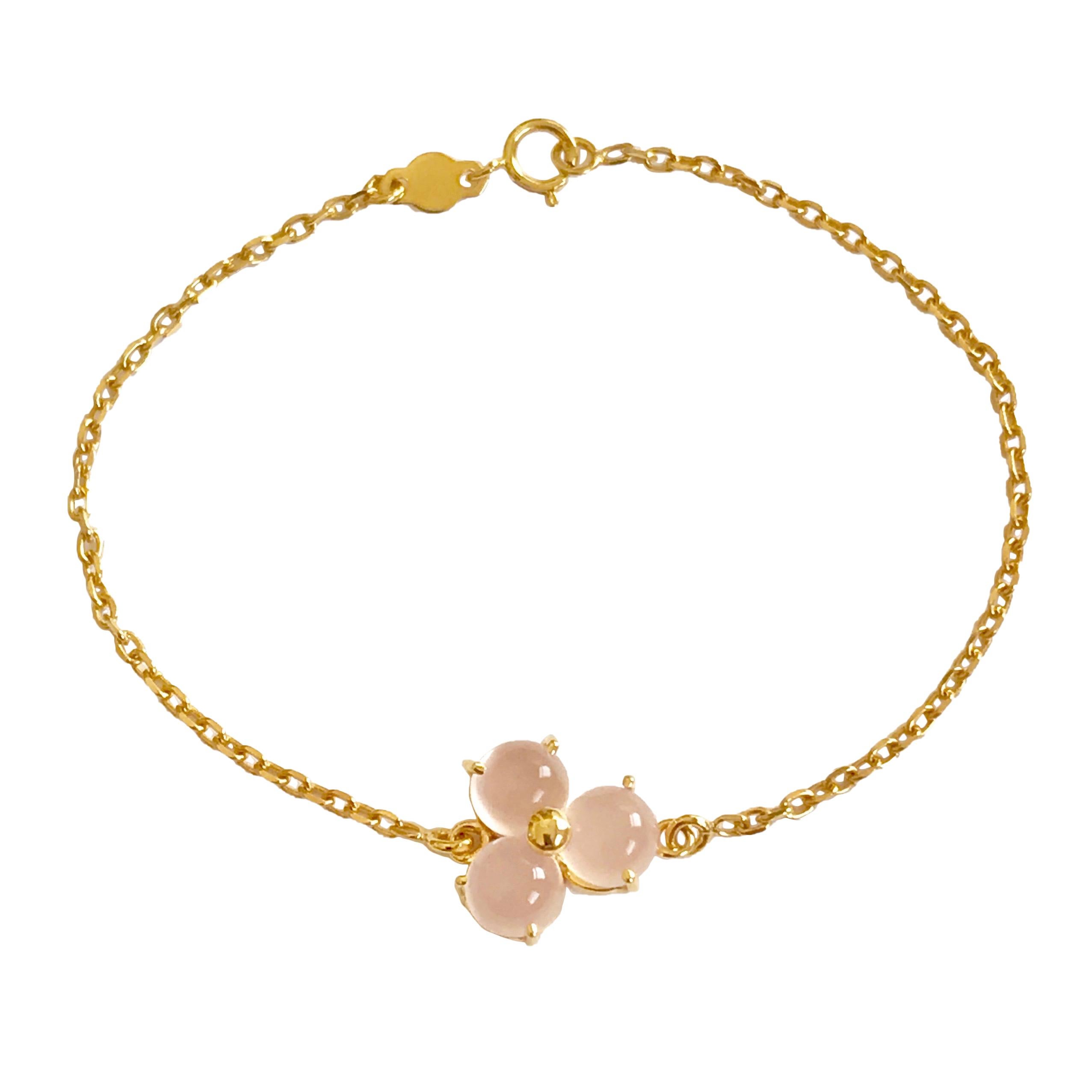 18 Karat Gold Pink Blossom Flower Charm Chain Bracelet