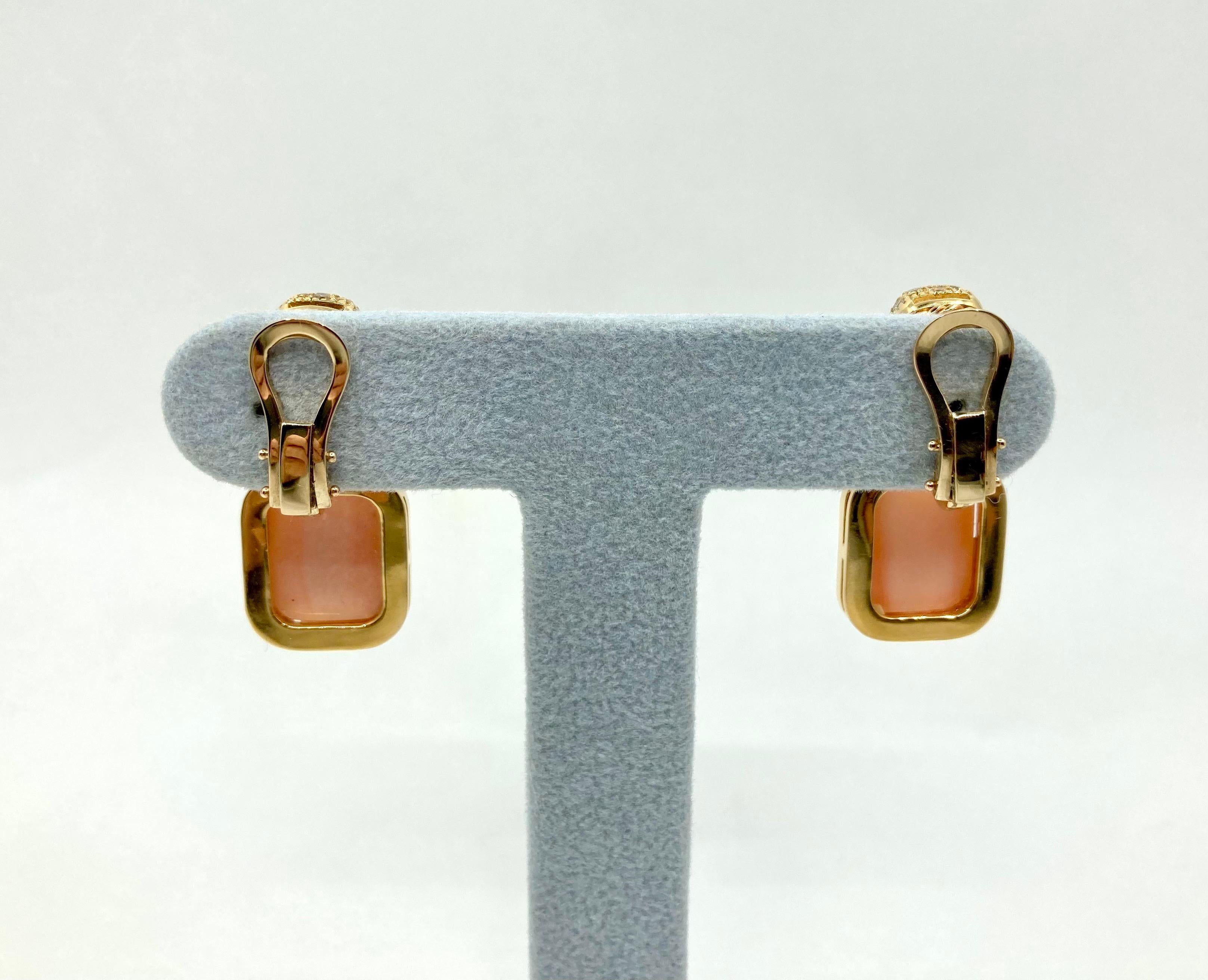 Modern 18 Karat Gold Pink Coral and Diamonds Italian Earrings For Sale