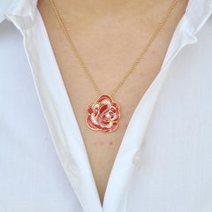 18 Karat Gold Pink Enamel Plique-a-Jour Rose Pendant Necklace