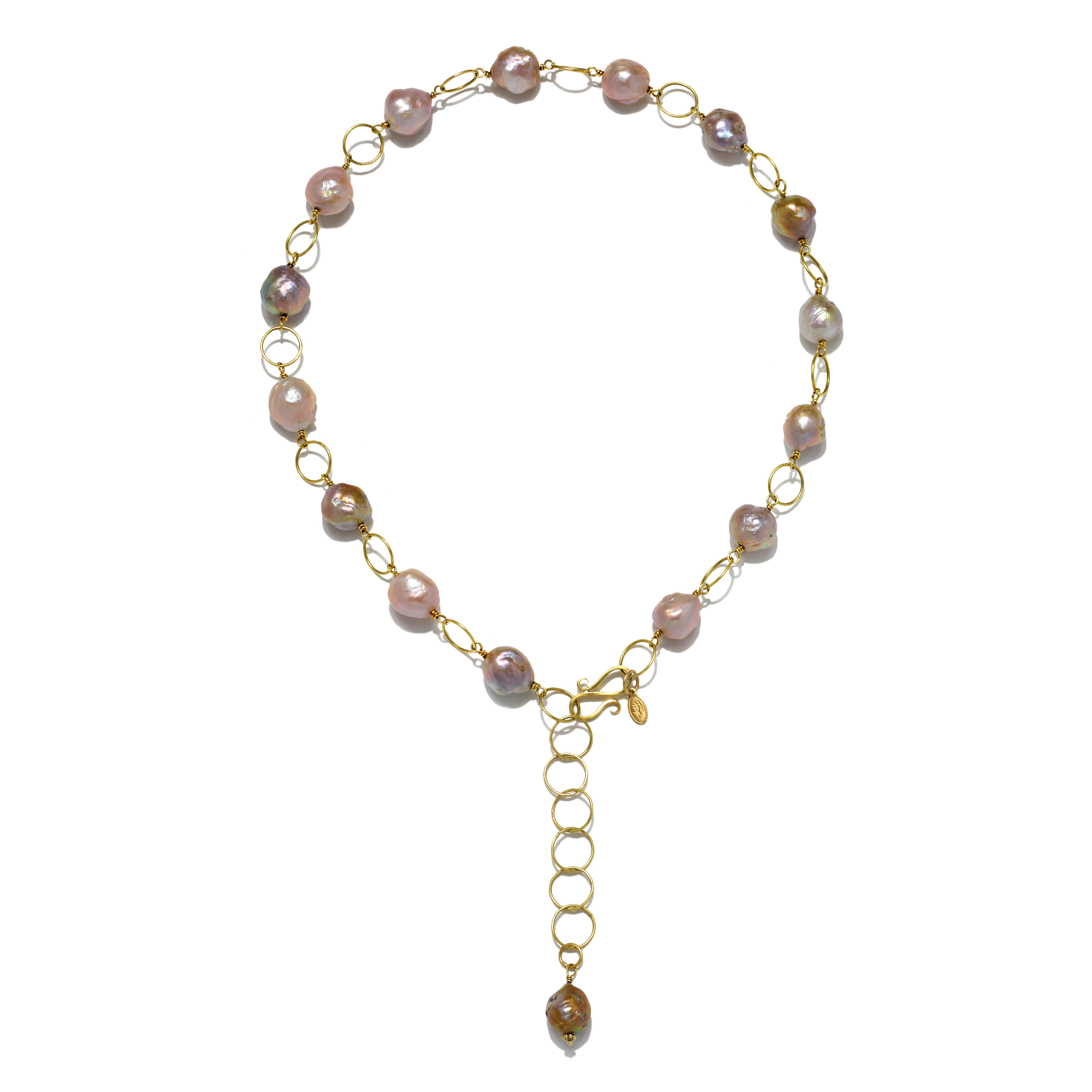 Collier de perles d'eau douce de style Kazumi en or rose 18k avec maillons ouverts, 21