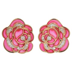 Orecchini a perno in oro 18 carati con smalto rosa Plique-A-Jour