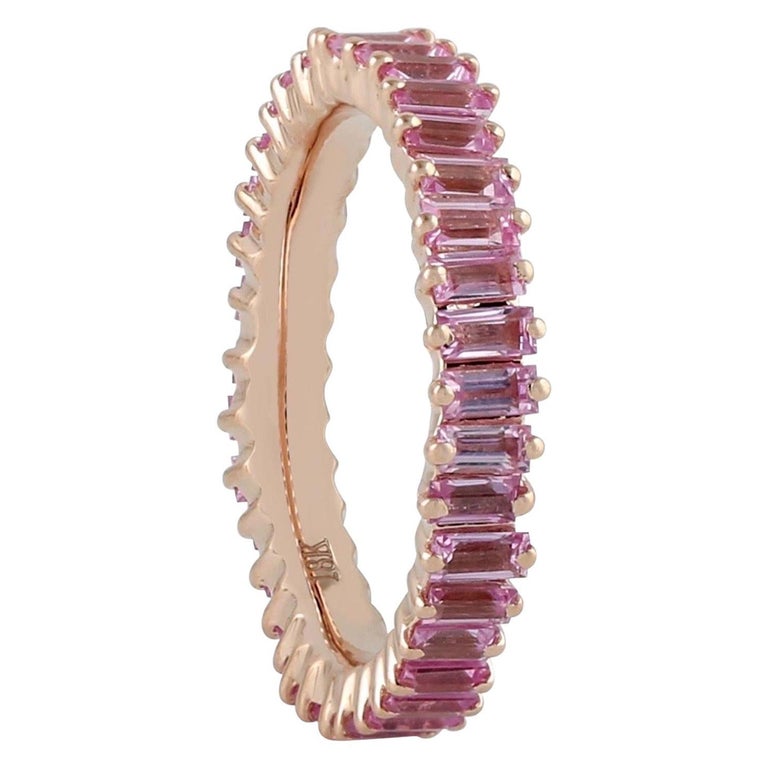 Customizable 18 Karat Gold Pink Sapphire Baguette Ring For Sale at