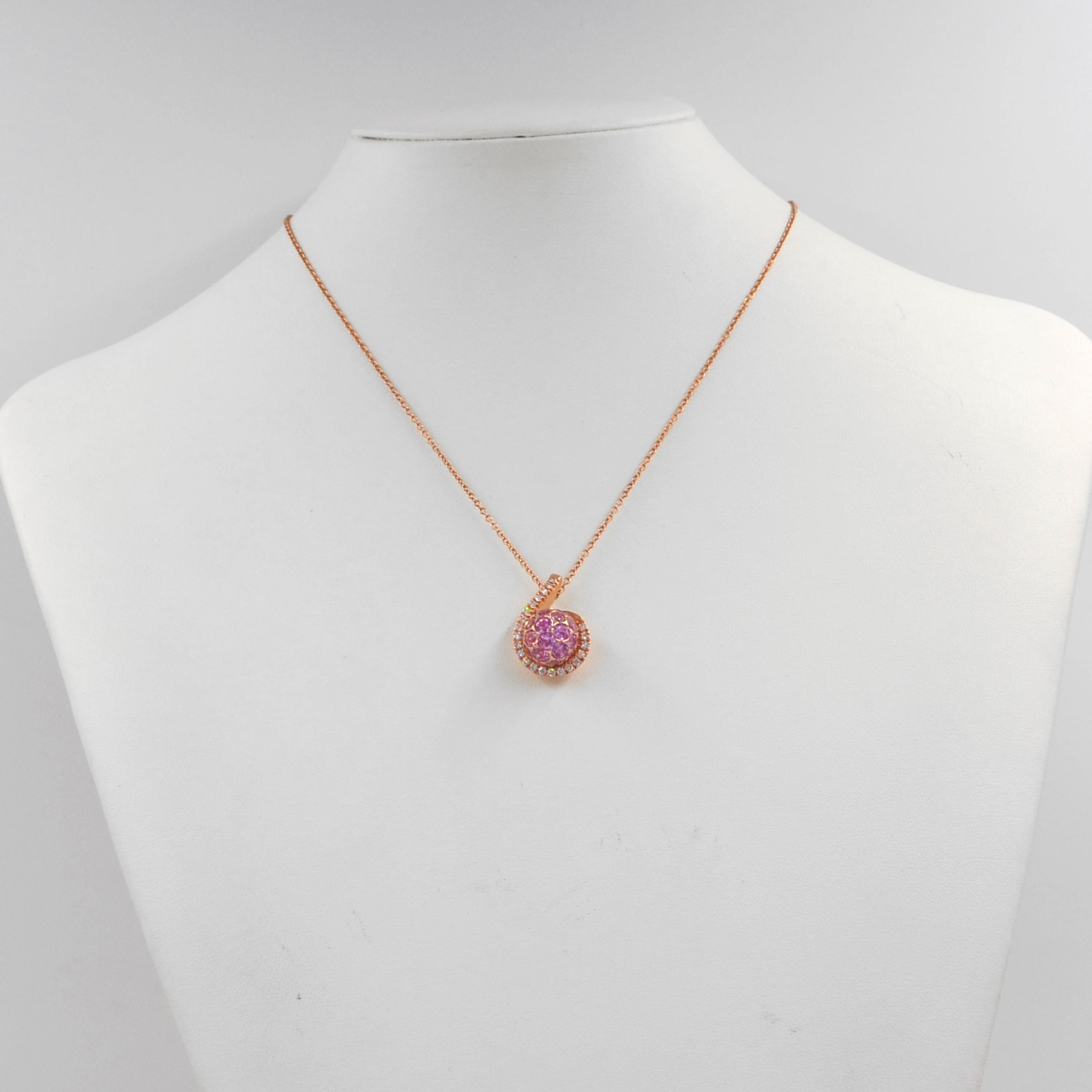18 Karat Gold Pink Sapphires White Diamonds Garavelli Ball Pendant with Chain 4