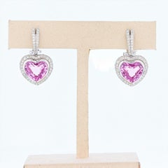 18 Karat Gold Pink Topaz and Diamond Heart Earrings