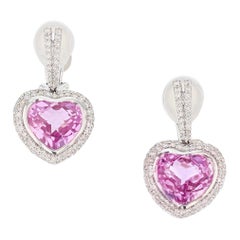 18 Karat Gold Pink Topaz and Diamond Heart Earrings