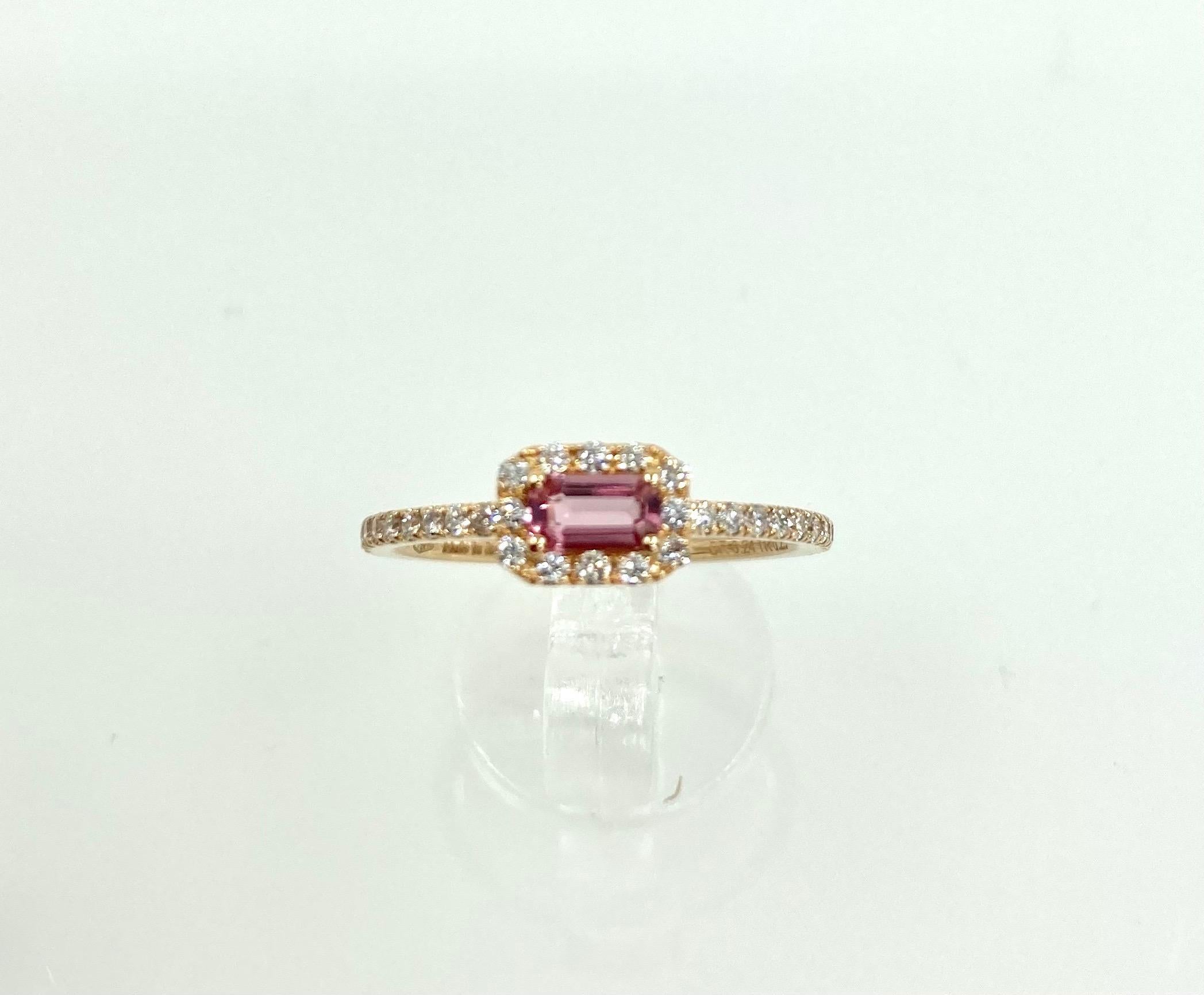 18 Karat Gold Pink Tourmaline and Diamonds Italian Ring In New Condition For Sale In Valenza, IT