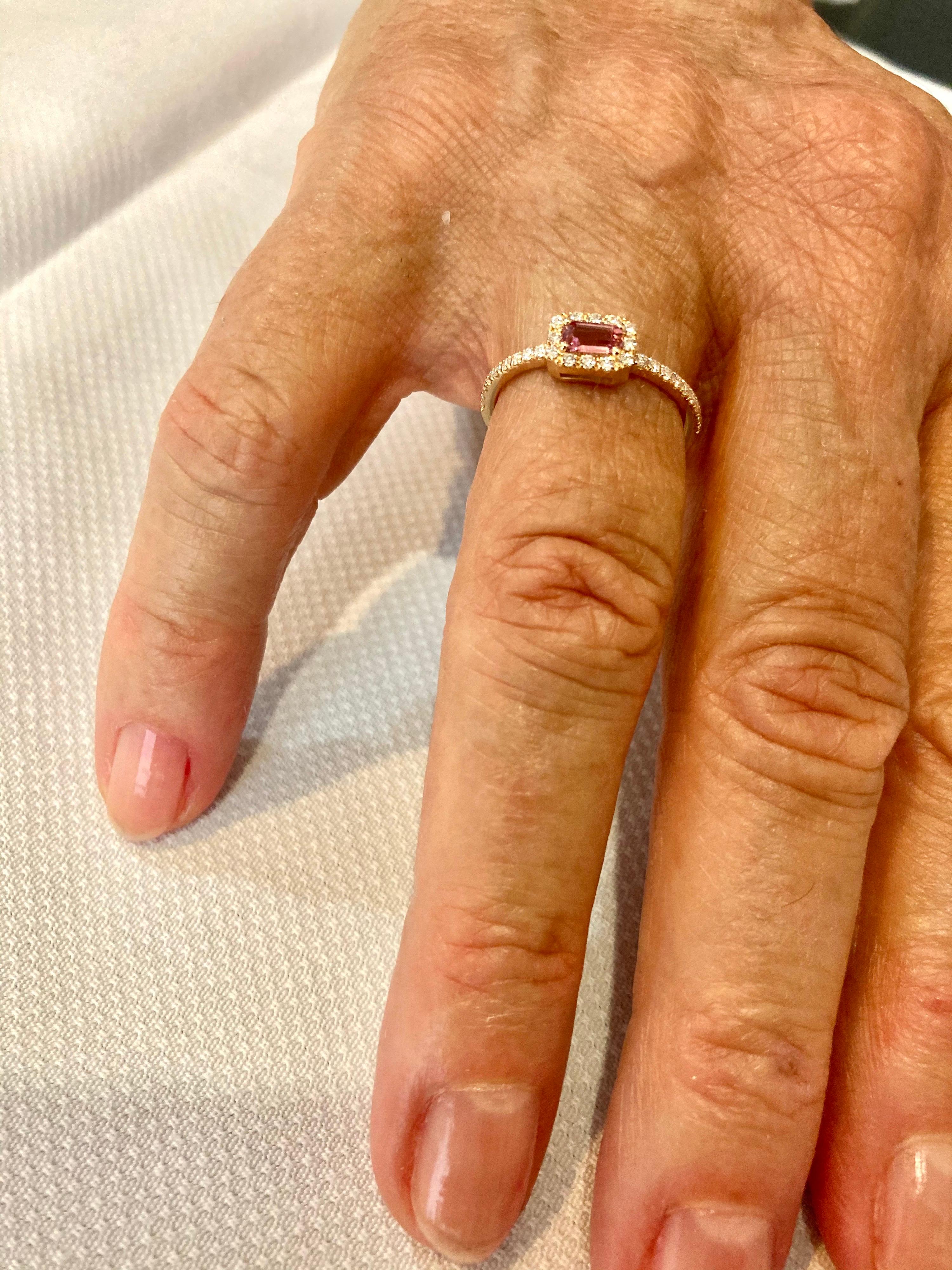 Women's 18 Karat Gold Pink Tourmaline and Diamonds Italian Ring For Sale