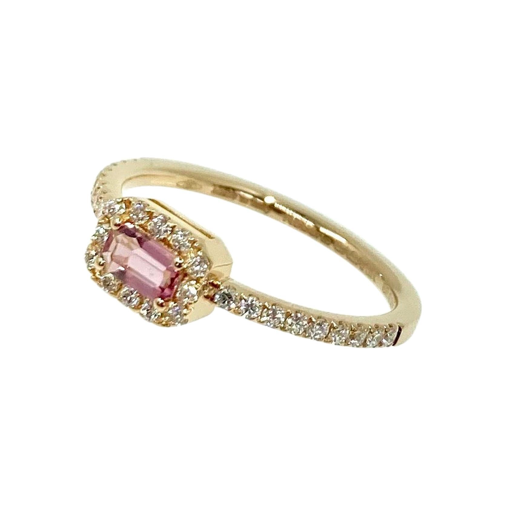 18 Karat Gold Pink Tourmaline and Diamonds Italian Ring For Sale