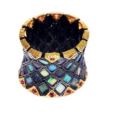 18 Karat Gold Pink Tourmaline Abalone Band Ring