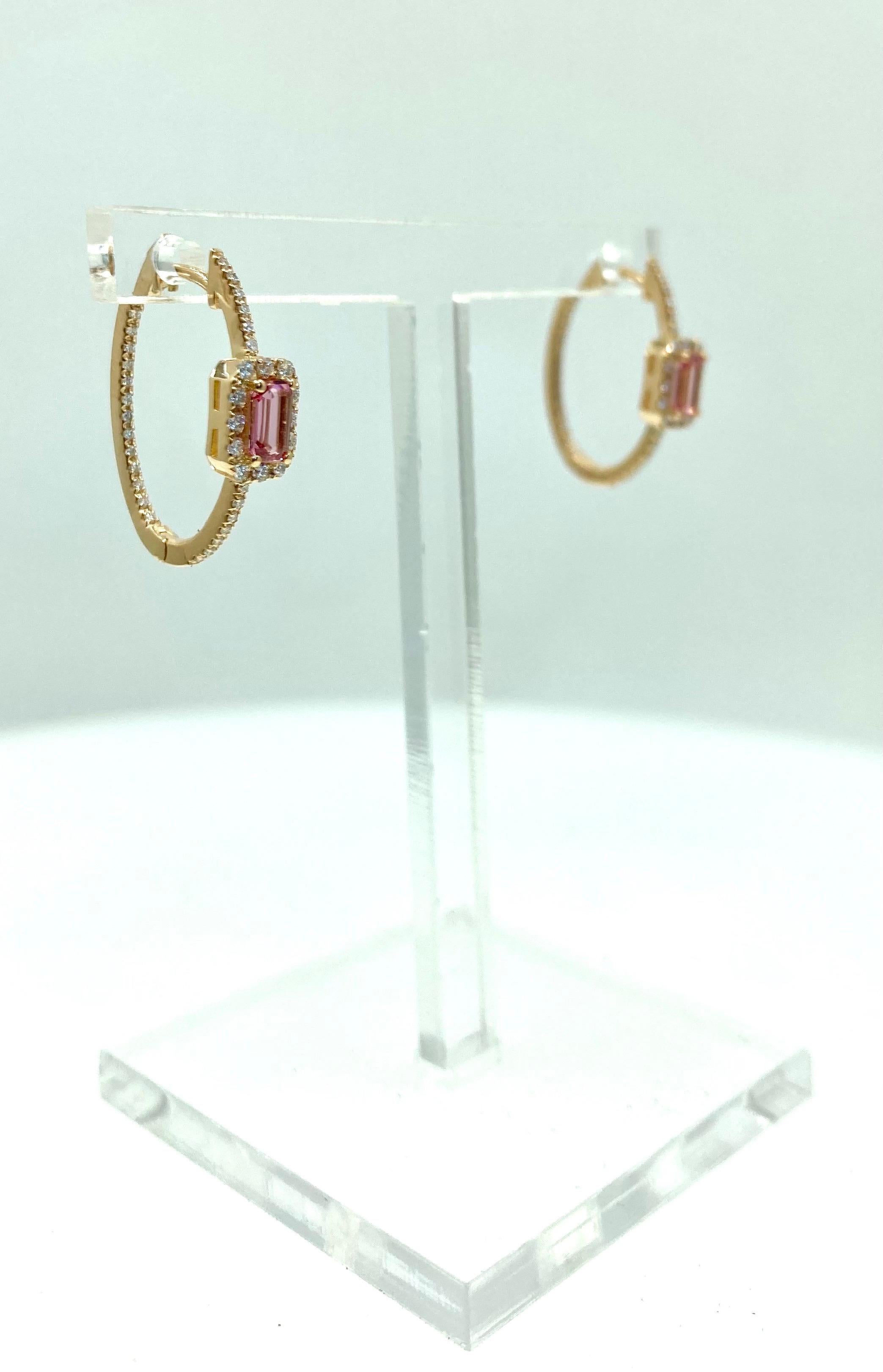 Modern 18 Karat Gold Pink Tourmaline and Diamonds Italian Earrings For Sale