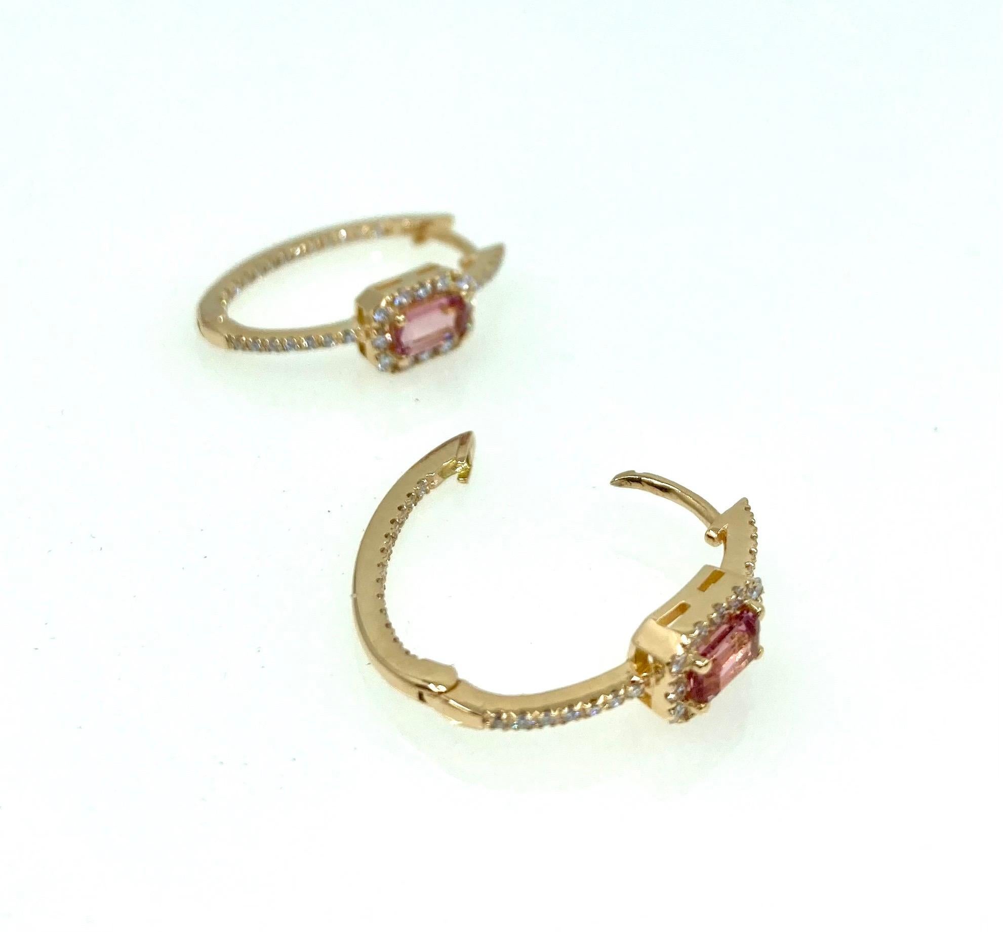 18 Karat Gold Pink Tourmaline and Diamonds Italian Earrings In New Condition For Sale In Valenza, IT