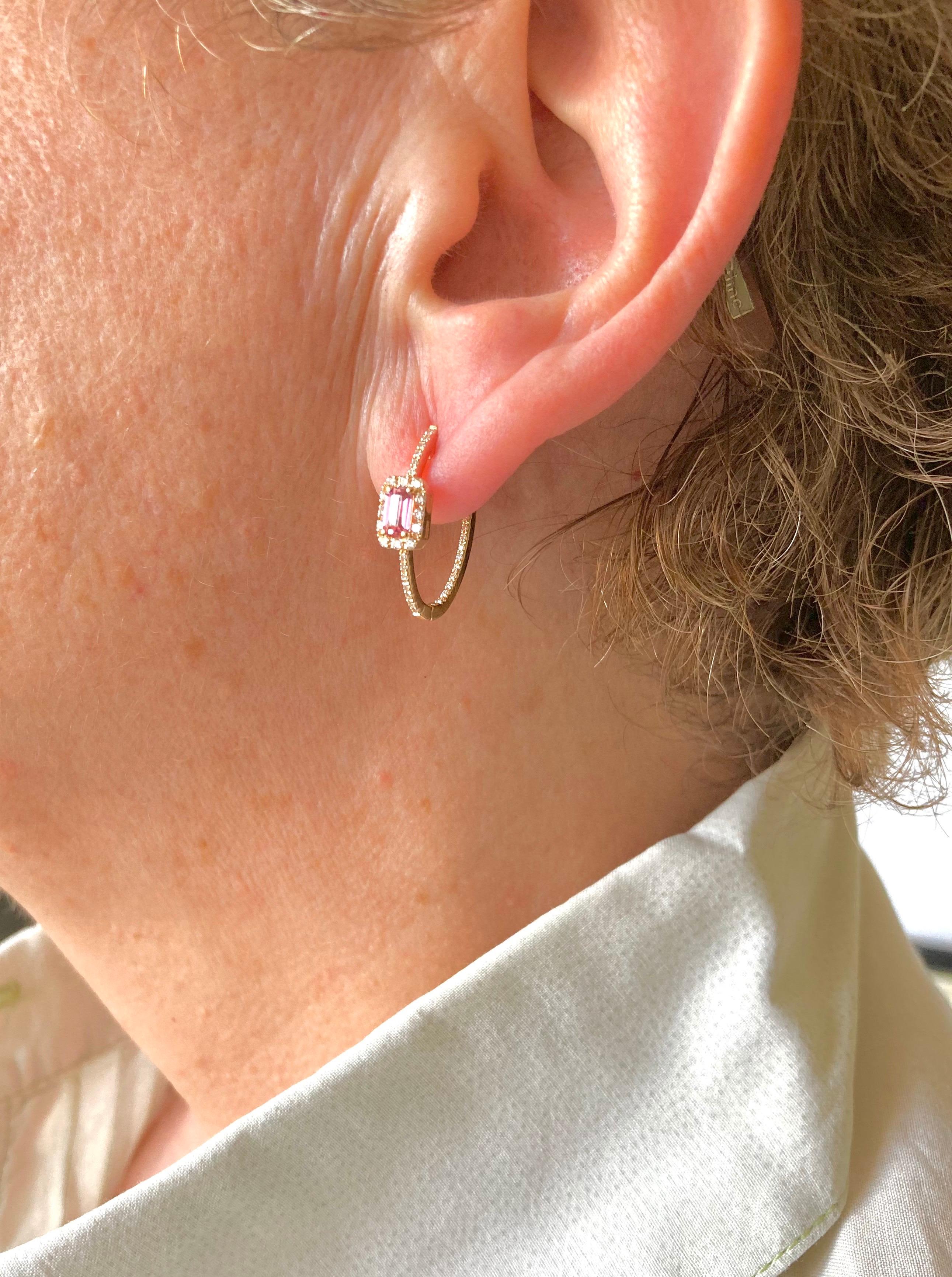 Women's 18 Karat Gold Pink Tourmaline and Diamonds Italian Earrings For Sale