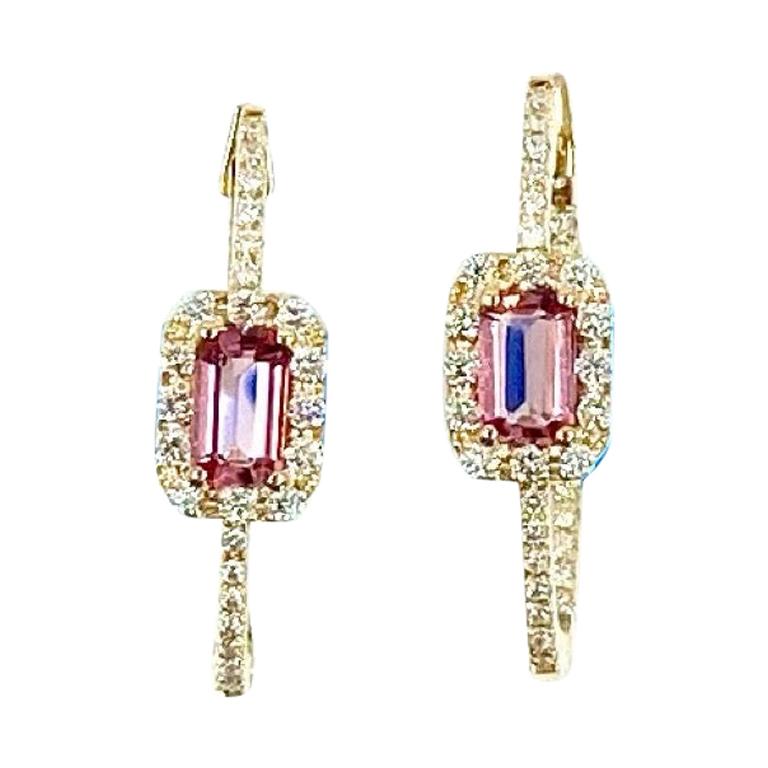18 Karat Gold Pink Tourmaline and Diamonds Italian Earrings For Sale