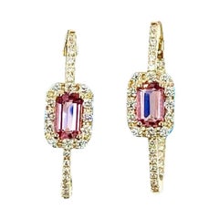 18 Karat Gold Pink Tourmaline and Diamonds Italian Earrings
