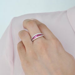 18 Karat Gold Pink Tourmaline Baguette Diamond Contemporary Band Ring
