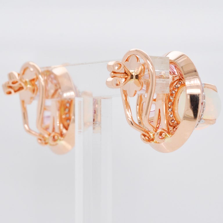 18 Karat Gold Pink Tourmaline Ethiopian Opal Diamond Circular Stud Earrings  For Sale 10