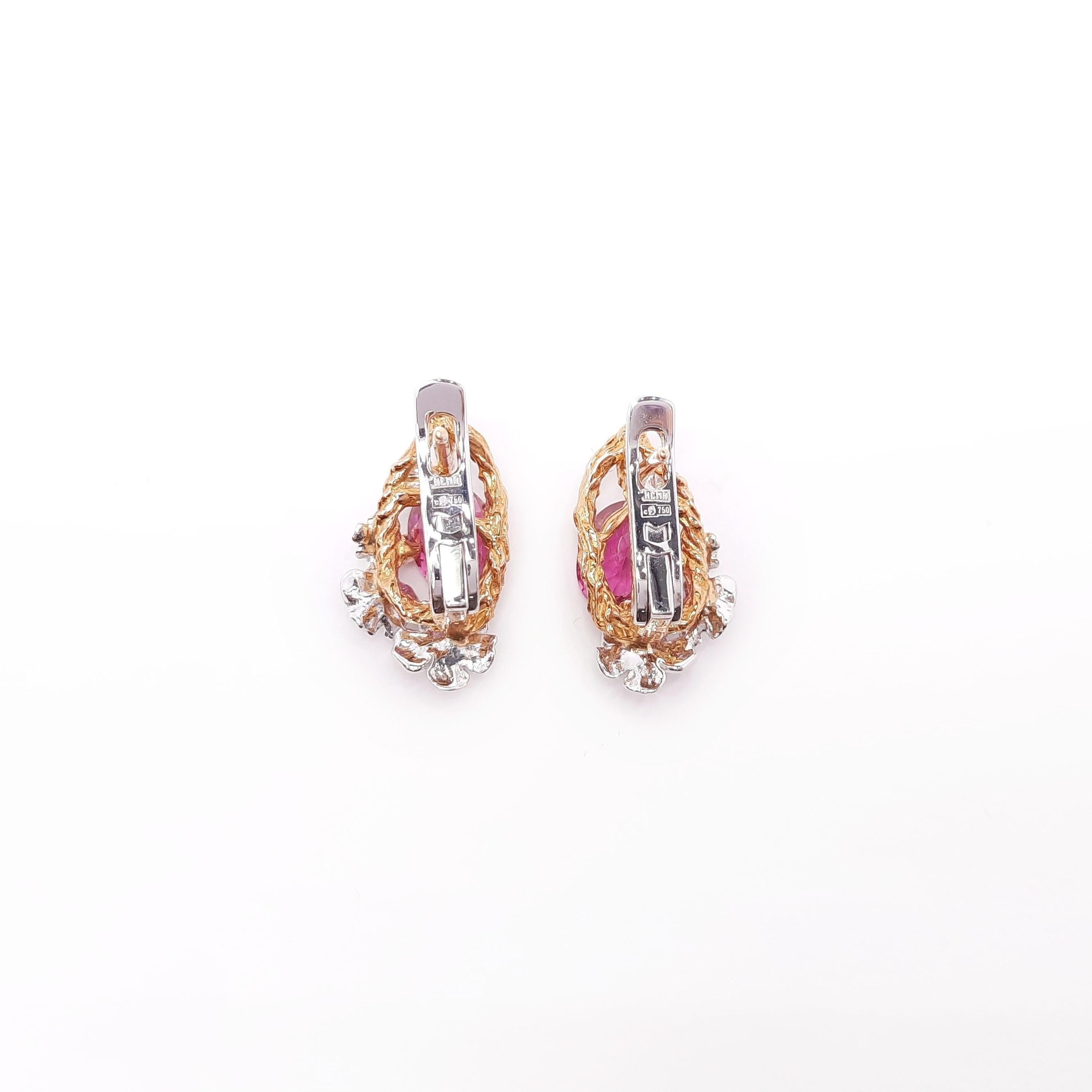 Contemporary 18 Karat Gold Pink Tourmaline Handmade Earrings For Sale