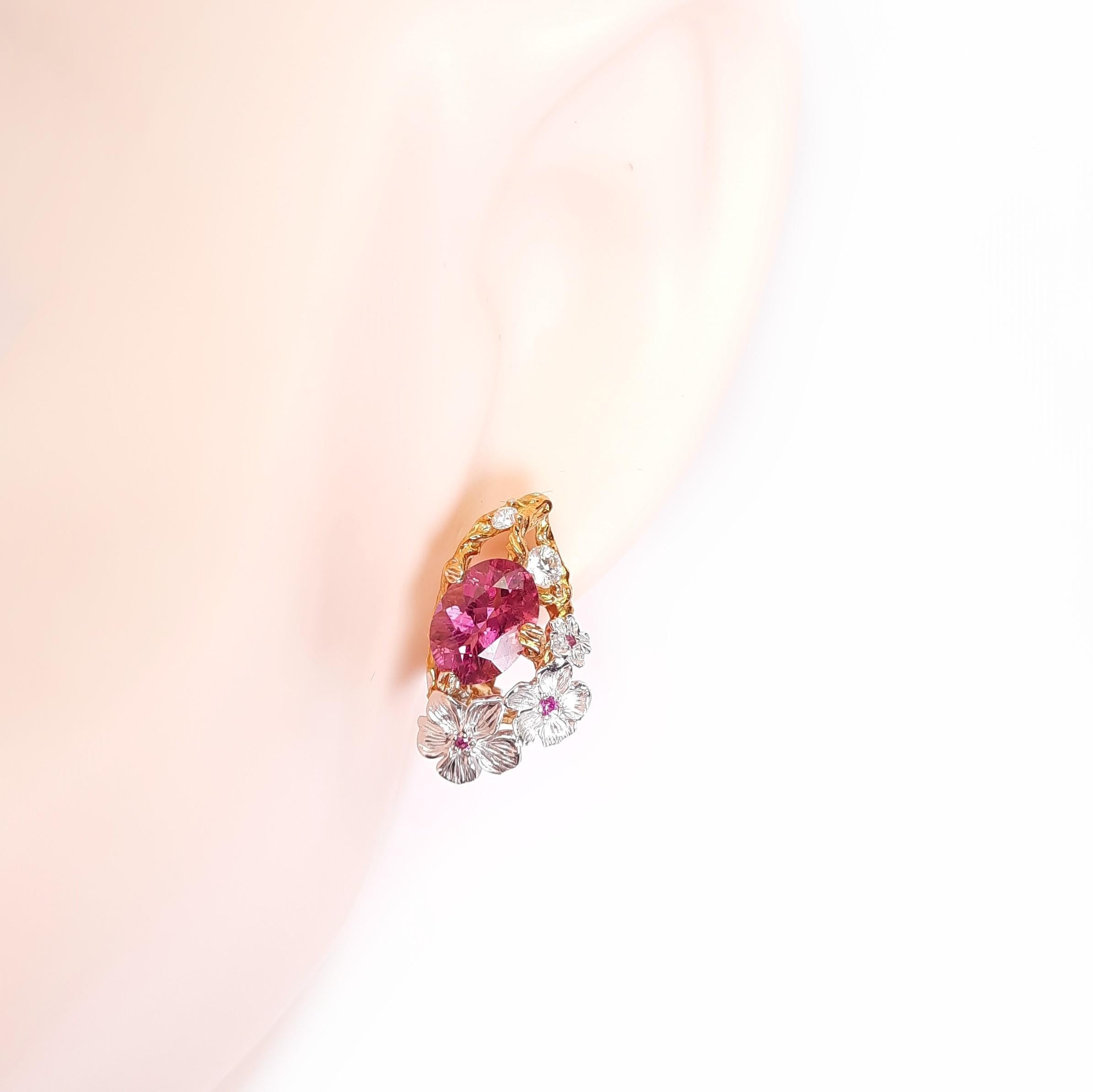 18 Karat Gold Rosa Turmalin Handgefertigte Ohrringe (Ovalschliff) im Angebot