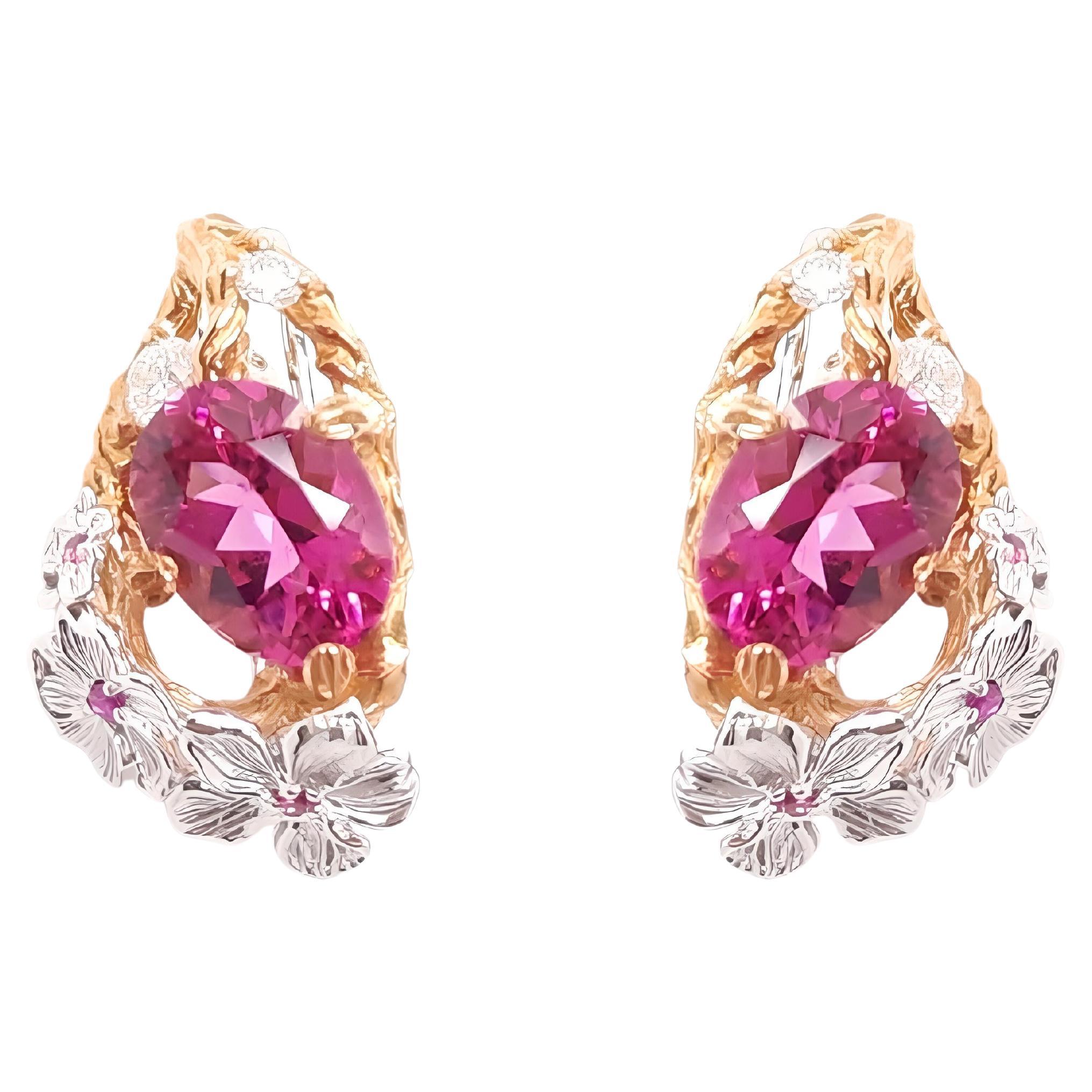 18 Karat Gold Rosa Turmalin Handgefertigte Ohrringe