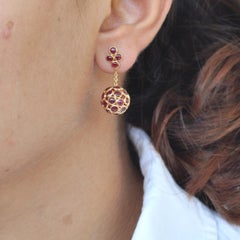 18 Karat Gold Pink Tourmaline Round Dangling Ball Earrings