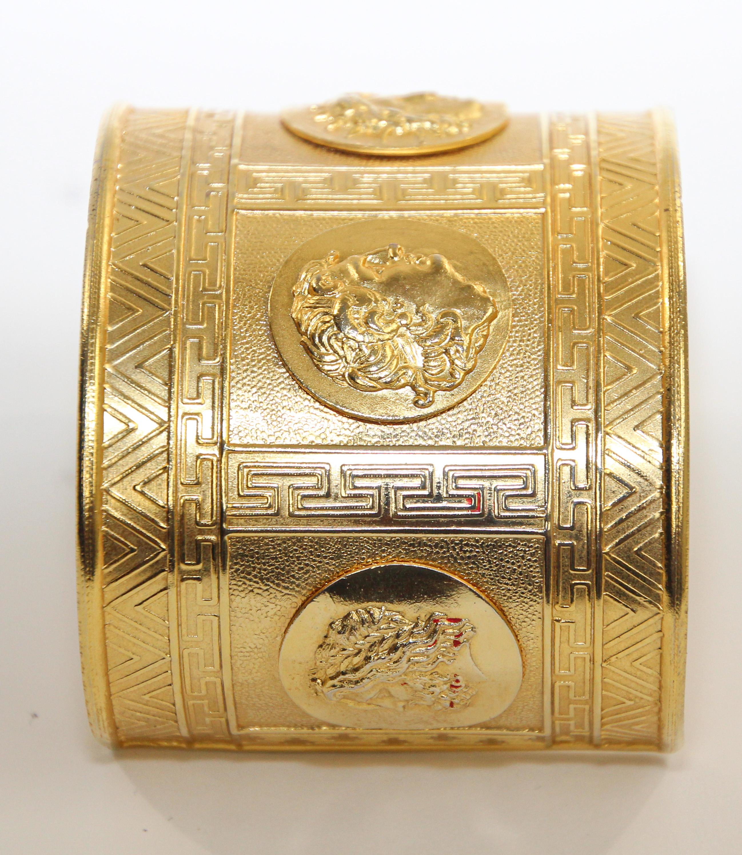 Classical Roman 18 Karat Gold Plated Large Cuff Bracelet