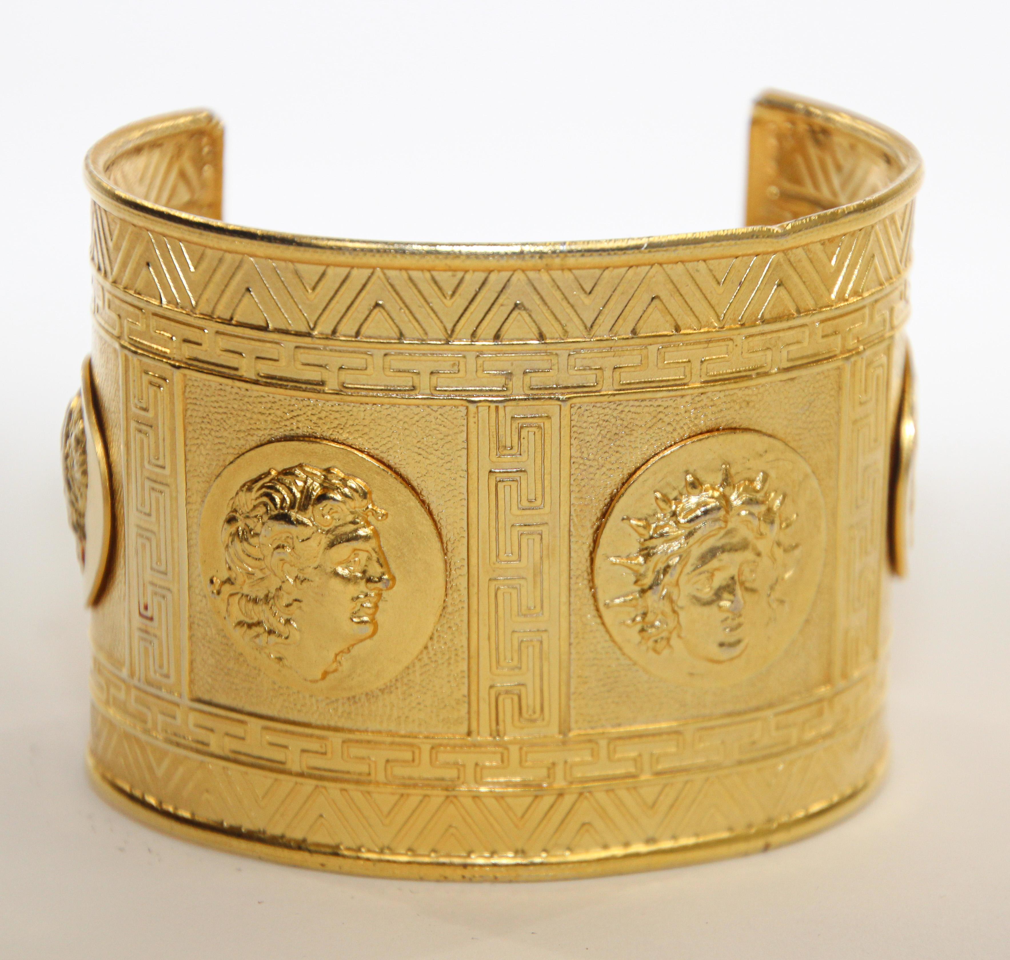Greek 18 Karat Gold Plated Large Cuff Bracelet