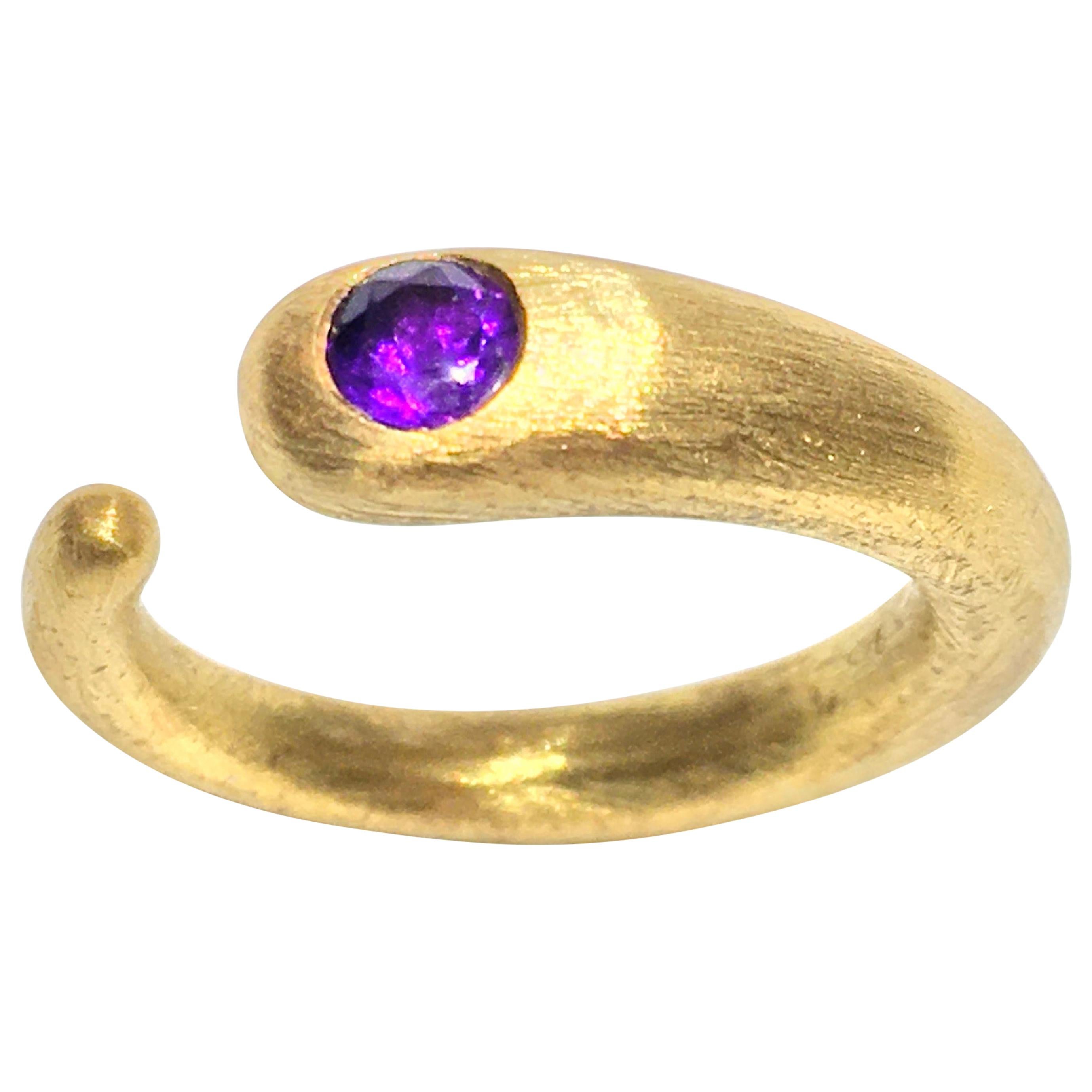 18 Karat "Gold-Plated" Silver Amethyst Ring For Sale