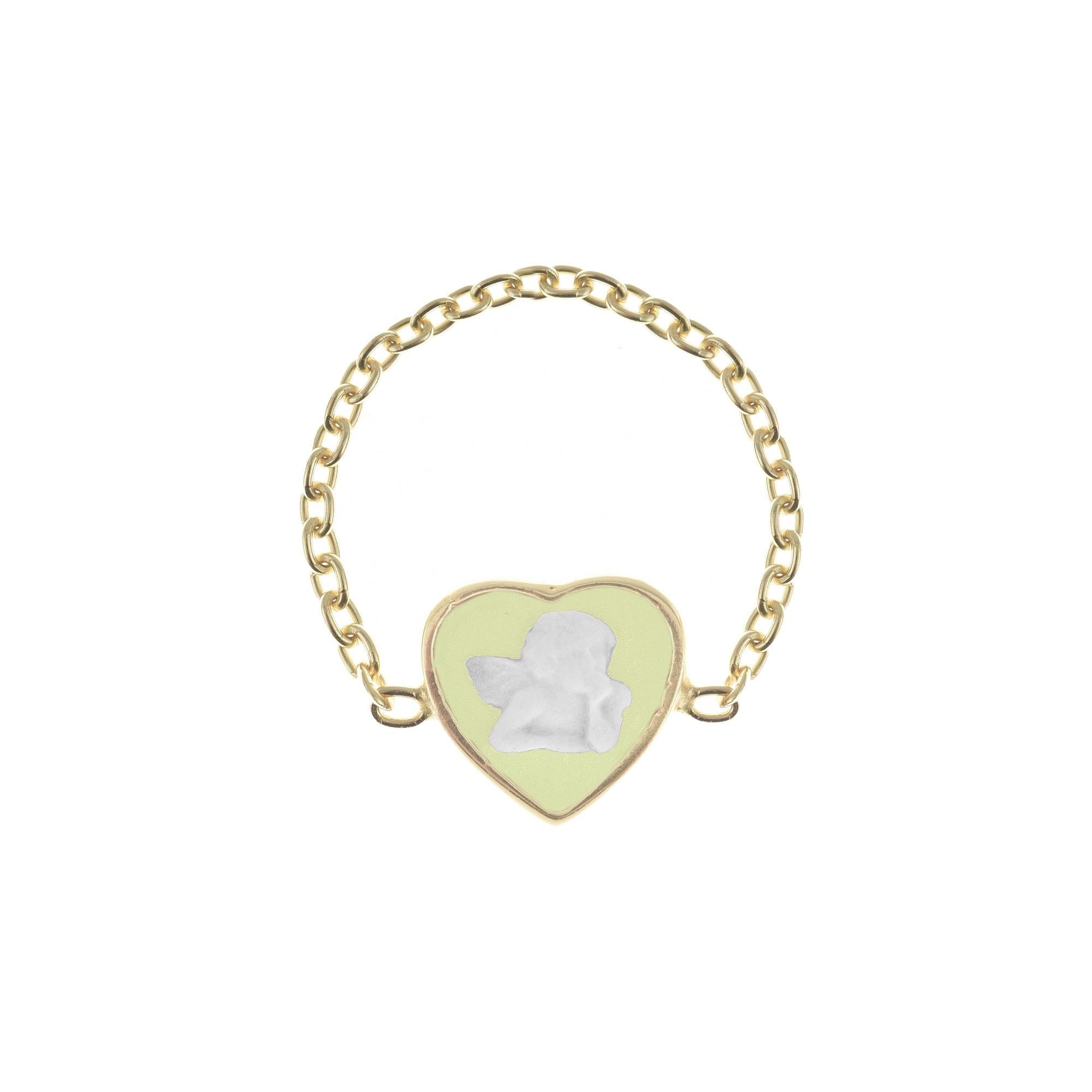 Neoclassical 18 Karat Gold-Plated Sterling Silver Cameo Cherubs Chain Ring