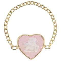 18 Karat Gold-Plated Sterling Silver Cameo Cherubs Chain Ring