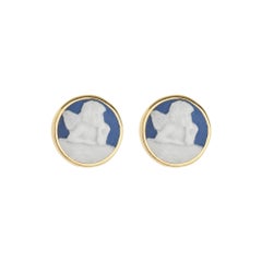 18 Karat Gold-Plated Sterling Silver Cameo Cherubs Earrings Stud