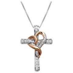 18 Karat Gold-Plated Sterling Silver Round Natural White Diamond Heart Necklace