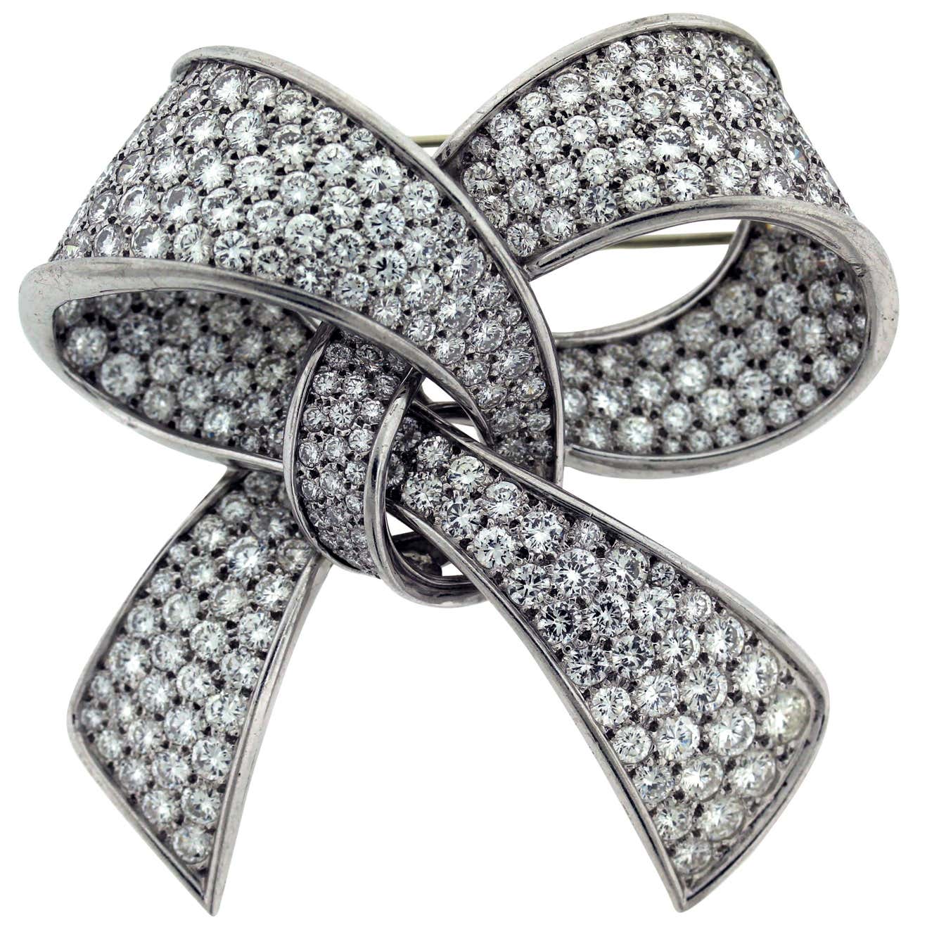 18 Karat Gold Platinum 25 Carat Round Diamonds Ladies Ribbon Large ...