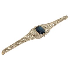 Antique Platinum 
18K Yellow Gold Bar Brooch with Diamonds, Italy